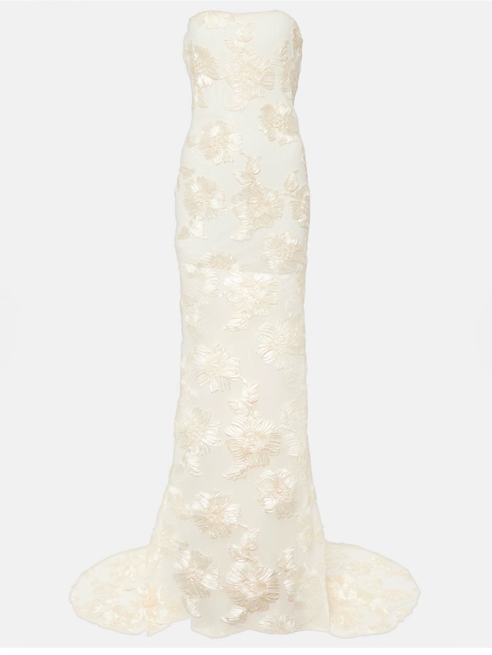 ROTATE Bridal Alberty Strapless Floral-Appliqué Mesh Gown in Ivory